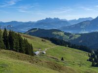 Ausblick zurück zum Kitzbüheler Horn, Leoganger und Loferer Steinberge